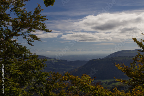 Hiking in the forest autumn time 
