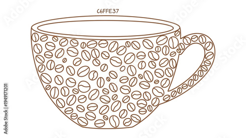 Coffee Cup Illustration: A detailed coffee cup design, adorned with coffee bean pattern, waiting to be filled with the rich aroma of coffee