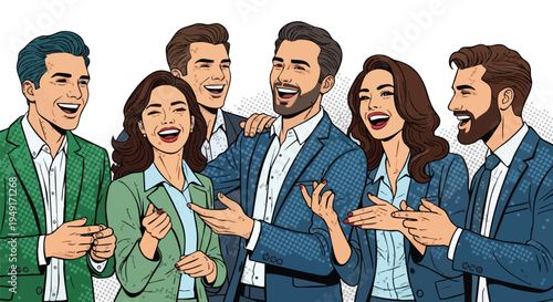 Innovative Corporate Culture and Team Success Celebration in a Vibrant Pop Art Comic Style Illustration for Creative Agency Campaigns