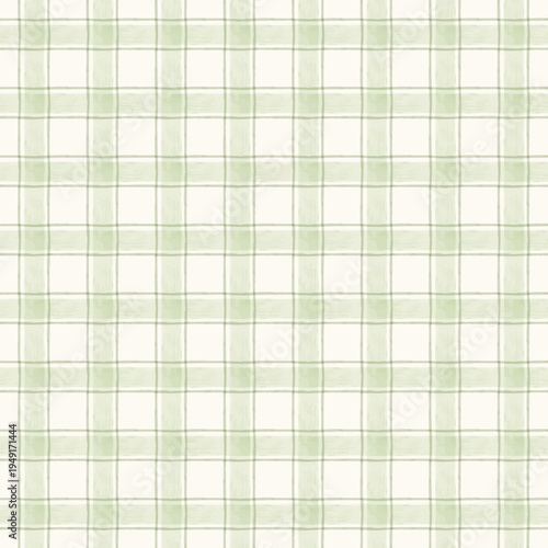 Pastel sage green plaid seamless pattern with watercolor texture