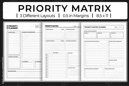 Priority matrix planner vector template for strategic task delegation and focus.
