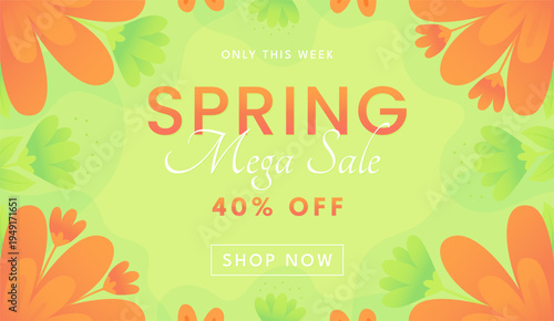 Seasonal discount poster with bright orange botanical border vector illustration.