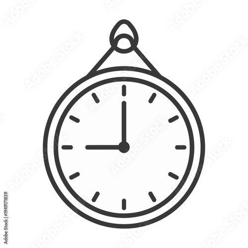 A vector illustration of a hanging pocket watch showing the time