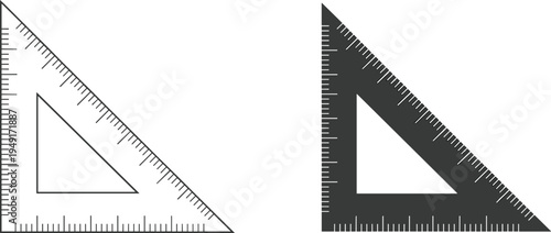 Triangle ruler set vector icon outline and solid measuring tool geometry scale instrument for engineering drawing design illustration