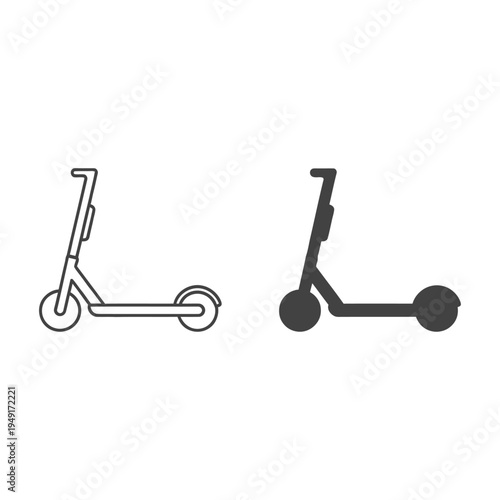 Two simplistic vector illustrations of electric scooters side by side