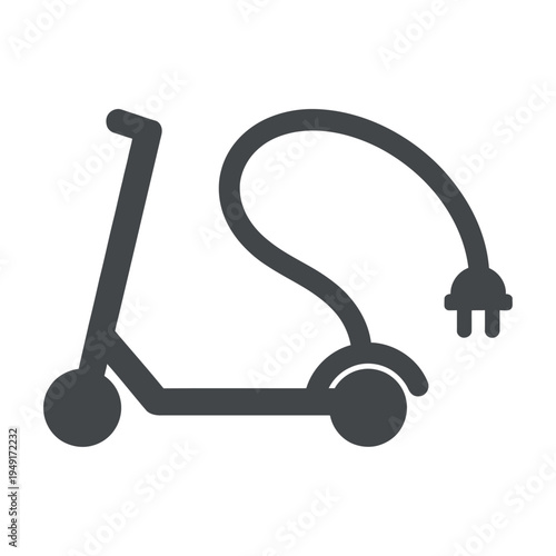 Vector icon of an electric scooter with a charging cable attached