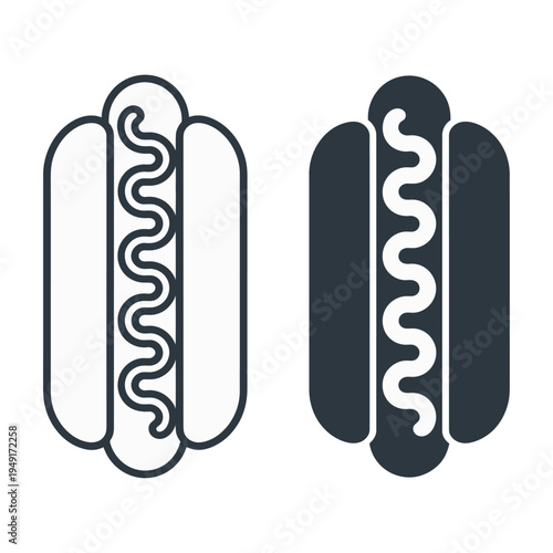 Vector illustration of two hot dogs with condiments on a plain background