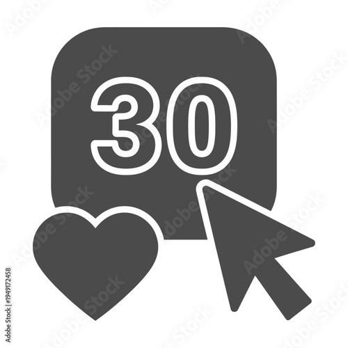 Vector icon depicting a heart and number 30 with a pointing arrow