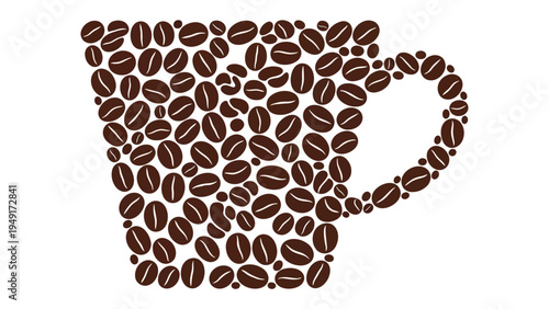 Coffee Cup Collage: An artistic representation of a coffee cup, meticulously crafted from individual coffee beans, evoking the warmth and aroma of a perfect brew.