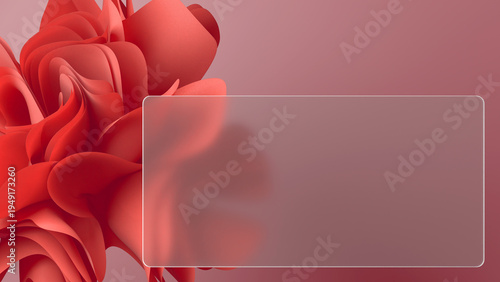 This glassmorphism 3D render showcases a matte glass panel against an abstract flower background, a stylish solution for interface and presentation design.