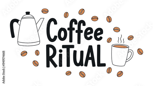 Coffee Ritual: a serene graphic illustrating the daily coffee ritual. With coffee beans, a coffee pot, and a cup, the graphic symbolizes the everyday peace.