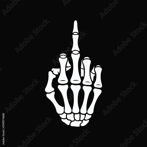 A white skeleton hand giving the middle finger