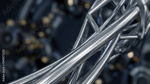 Abstract metallic wires intertwining in a complex design creating a futuristic and artistic aesthetic