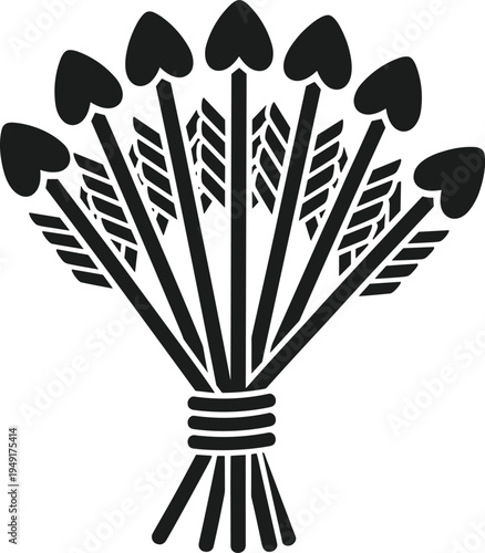 Black silhouette illustration of bundled arrows tied together, symbolizing unity, strength, teamwork, resilience, and collective power, perfect for logos, emblems, and educational design references.