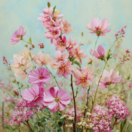 Colorful Pink Flowers Bloom in a Garden With Soft Background and Natural Light