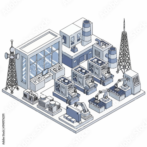 Modern Automated Industrial Manufacturing Facility with Robotics.