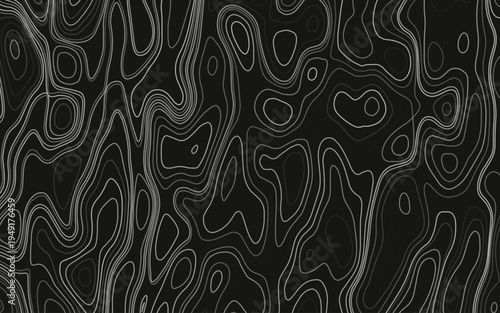 Abstract topographic contours on black background. Vector illustration.