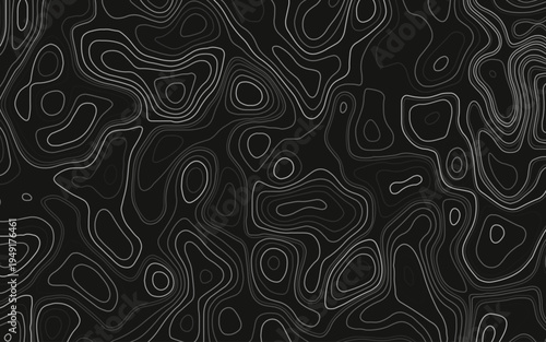 Abstract topographic contours on black background. Vector illustration.