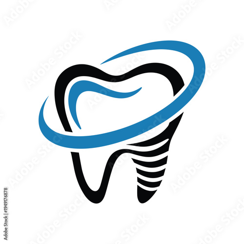 Dental tooth logo with blue and black swirling design