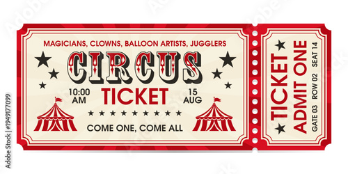 Circus ticket. Vector Image. Horizontal circus ticket.