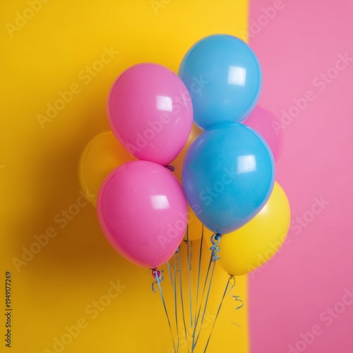 Colorful Balloons in Bright Colors Against a Yellow Background Showing a Fun ...