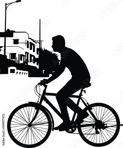 silhouette of a man riding bicycle
