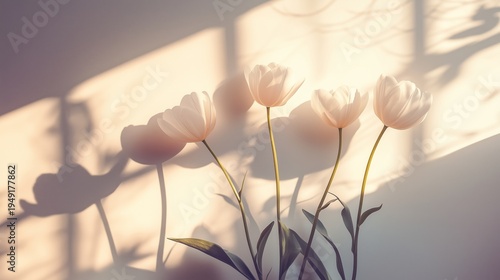 Flowers in Sunlight Casting Shadows on a Wall in a Room