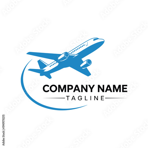 Quadro su tela Blue airplane logo with company name and tagline