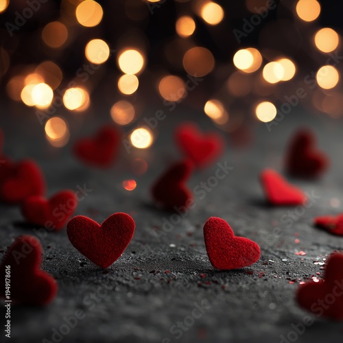Red Heart Shapes Scattered on a Table With Light Background at a Celebration ...