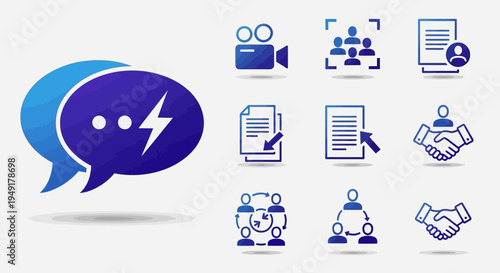 Collection of Business and Communication Icons for Digital Platforms.