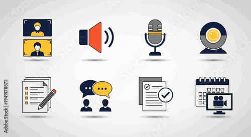Collection of Icons Representing Online Communication and Business Activities.