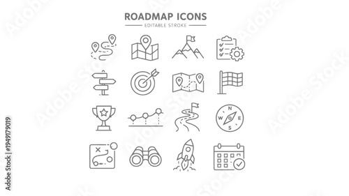 Hand drawn vector icon set for web design with business symbols arrows people and computer elements
