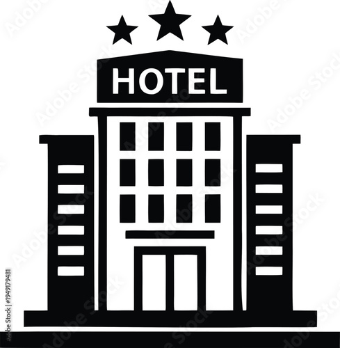 Hotel building with stars and isolated on white background