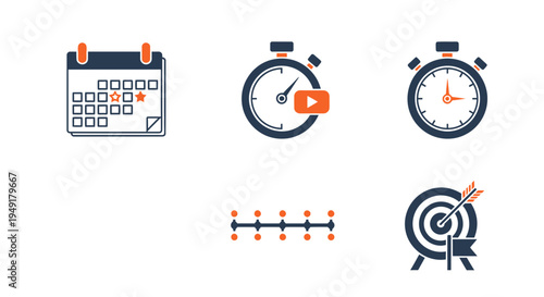 Set of icons representing time management and planning concepts.