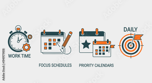 Time Management and Productivity Icons Set.