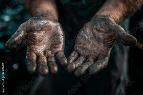 Mechanic greasy hands close-up
