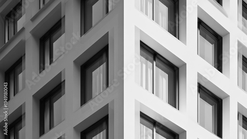 Modern building facade with clean geometric lines. - minimal architecture.