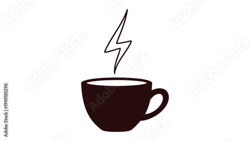 Brewed Lightning: A symbolic representation of a steaming coffee cup, capped with a lightning bolt, illustrating the energizing power of a fresh brew.