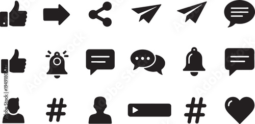 Collection of popular social media and communication icons in black and white