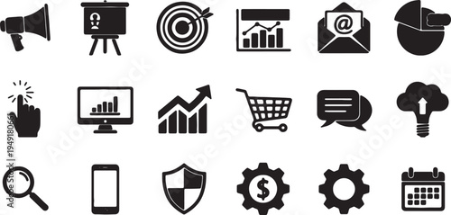 Collection of icons representing various business and communication concepts