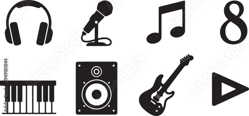 Collection of icons representing various musical equipment and symbols