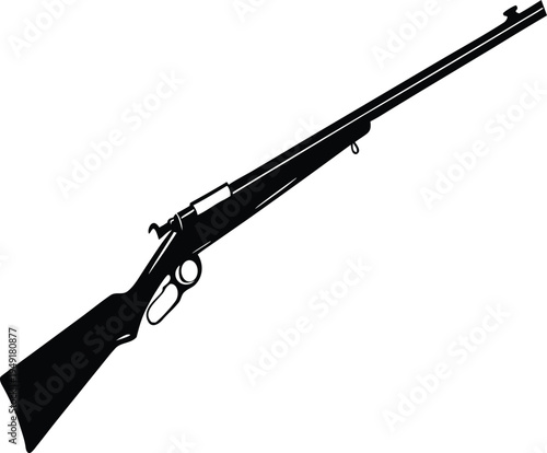 Lever Action Rifle Silhouette with Detailed Mechanics Isolated on white background
