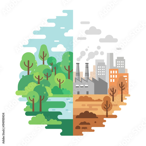 Nature vs Industry: Lush Forest vs Polluted Cityscape