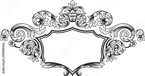 Black and white ornate floral frame with empty center