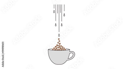 Coffee bean cascading: An abstract portrayal of coffee beans, in a dynamic descent into a simple, elegant mug. This artistic capture emphasizes the process of brewing a delightful beverage, coffee.