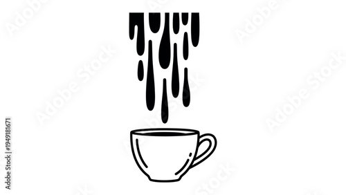 Coffee Cup Silhouette: A sleek, minimalistic illustration features a coffee cup with a captivating cascade of liquid or abstract shapes flowing downward, emphasizing the allure and essence of coffee.