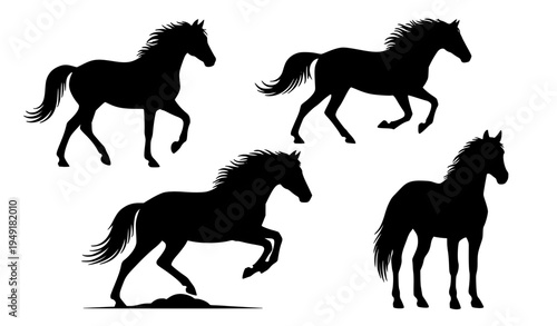 Elegant Black Horse Silhouettes Collection with Various Equine Poses