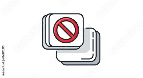 Red prohibition sign on white squares illustration.