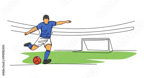 Soccer Player Kicking Ball Towards Goal During Game.