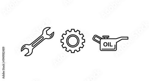 Wrench, Gear, and Oil Can Icons